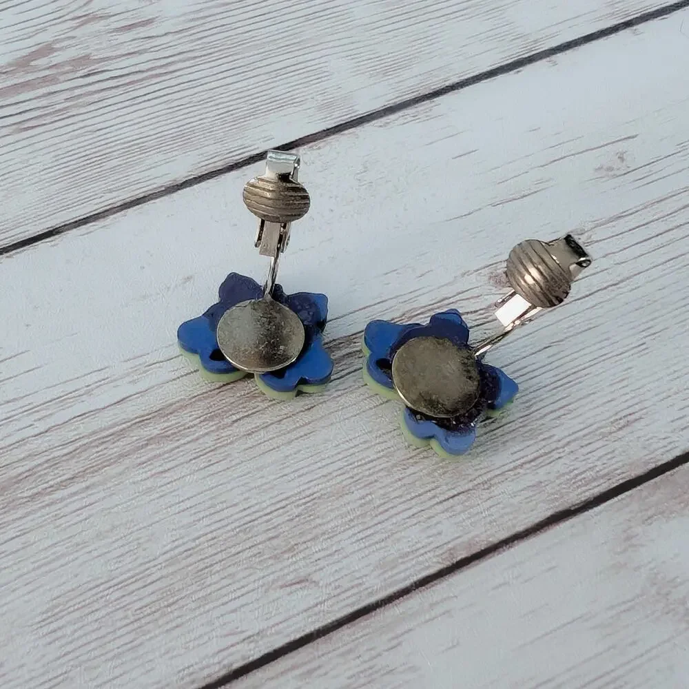 Green & Blue Butterfly Clip On Earrings